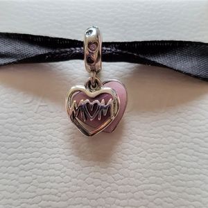 Pandora Mom Script Heart Dangle Charm